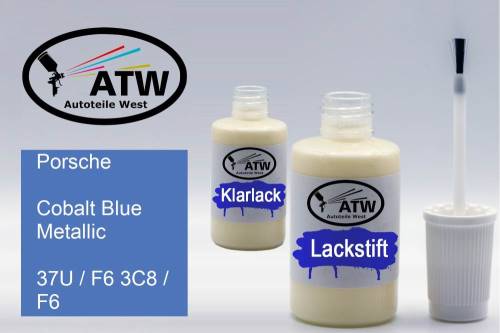 Porsche, Cobalt Blue Metallic, 37U / F6 3C8 / F6: 20ml Lackstift + 20ml Klarlack - Set, von ATW Autoteile West.